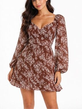 Altar'd State Brown & White Floral Sweetheart Mini Dress